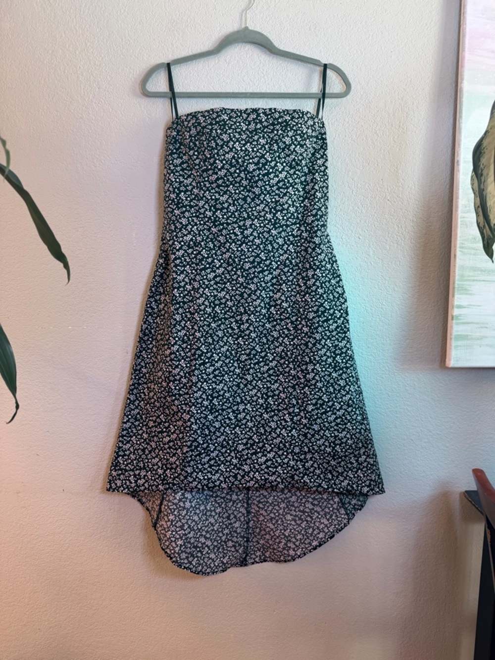 Rampage Vintage Y2K Black White Floral Hi Low Strapless Cotton Feminine Dress 13